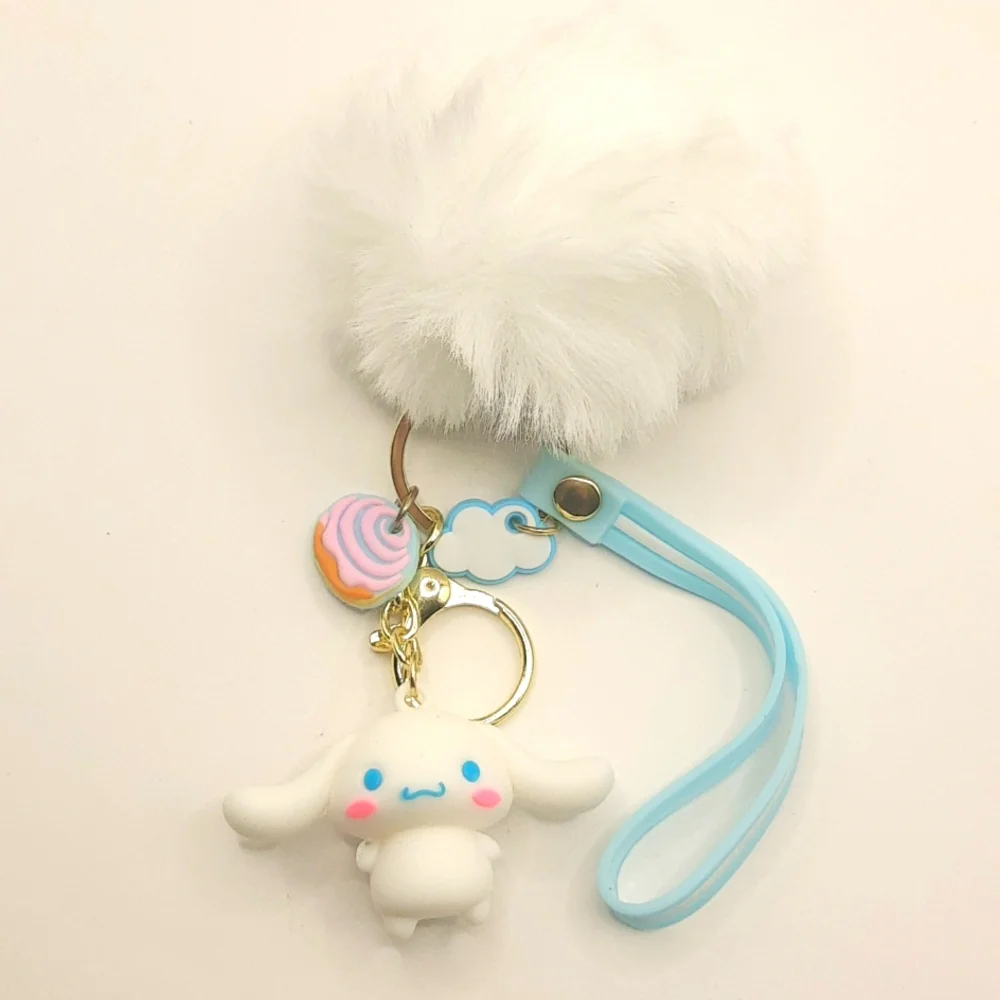 HK Inspired Cinnamoroll  Pom Pom Keychain Bag Pendant Keyring Jewelry NWOT